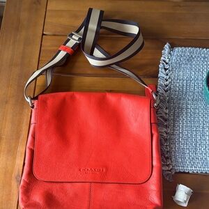Coach Red Leather Crossbody with Striped Adjustable Strap